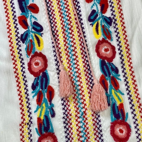 Floral Embroidered Dress Tassels Maxi Kaftan Linen Colorful Boho - Picture 8 of 14